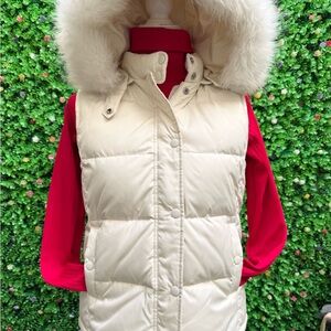 GAP Cream Puffer Vest with Faux Fur Hood